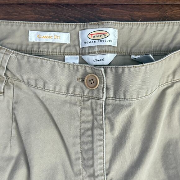 Talbots Women's Petite Classic Fit Cropped Pants 16W Khaki Flat Front Stretch - Picture 2 of 7